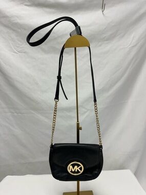 Michael Kors Black Leather Crossbody with Gold Hardware